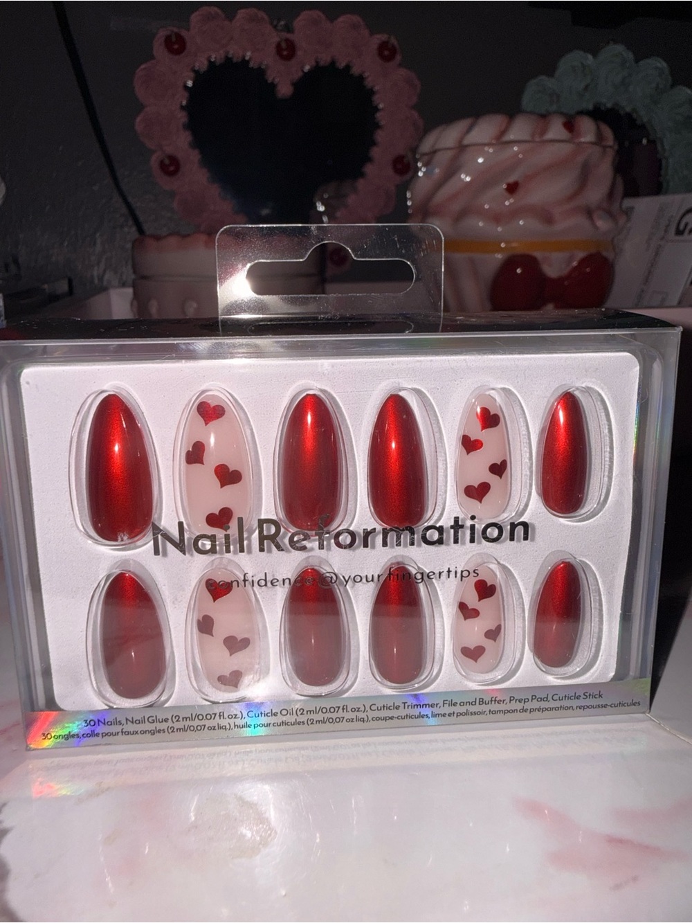 Nail Reformation Red Metallic with Heart Design Press-On Nails